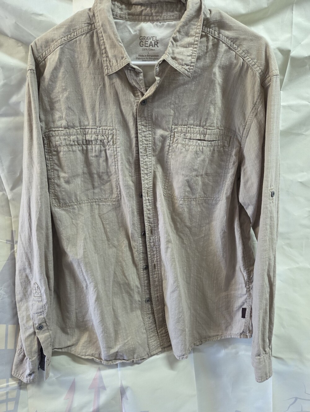 Gravel Gear Men's Casual Button-Down Shirt in Light Beige